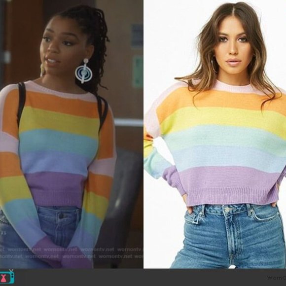 ❌SOLD❌ Forever 21 Boxy Pastel Rainbow Colorblock Stripe Sweater - Picture 6 of 10